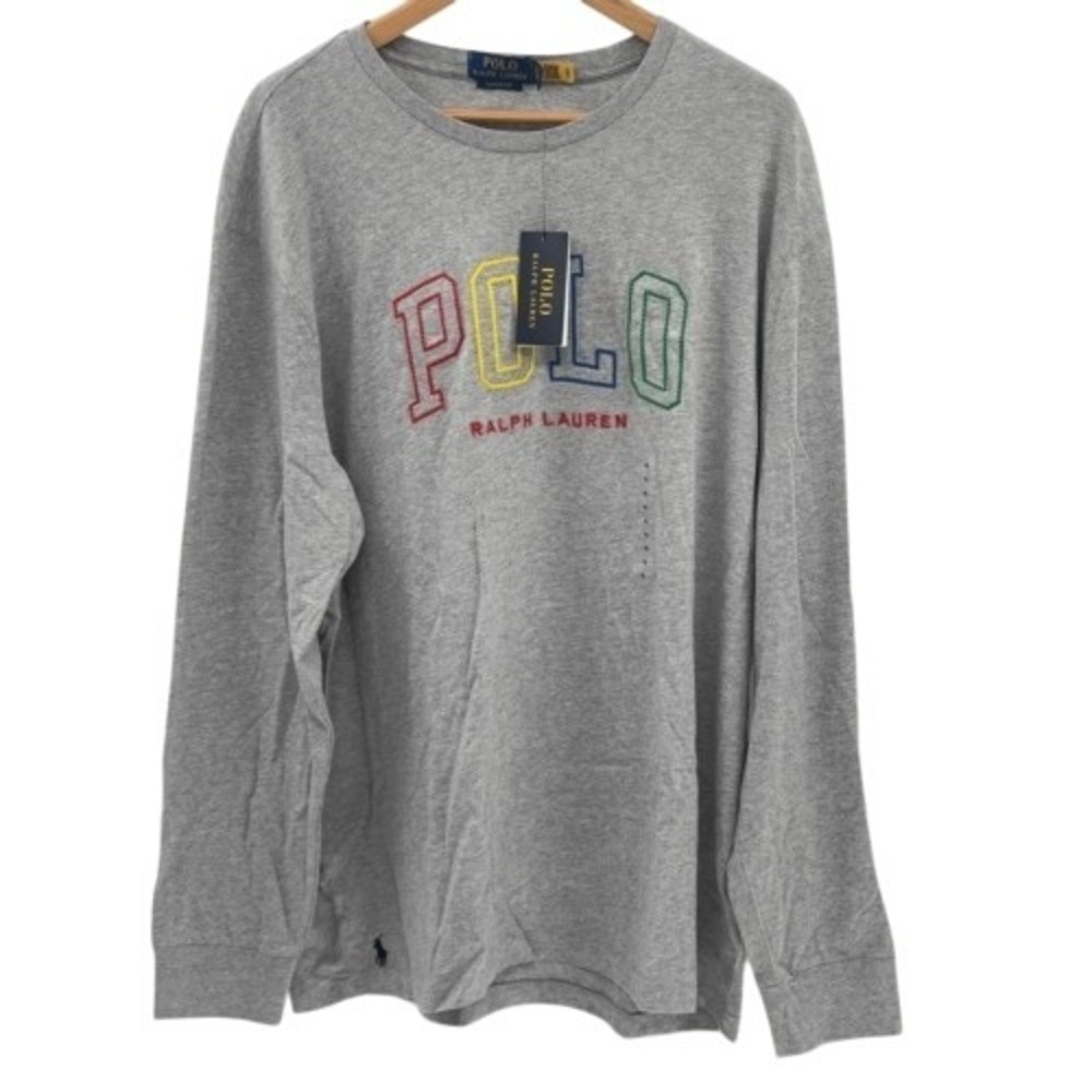 Polo Ralph Lauren Long Sleeve T Shirt Men Size XL Gray Rainbow Letters New‎